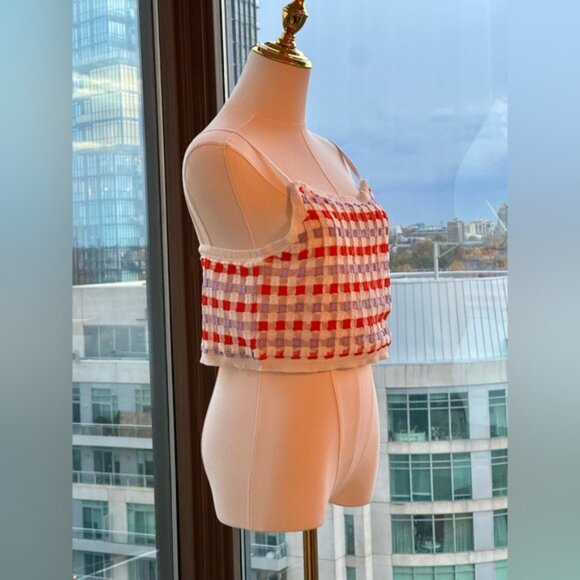 🆕 FARM Rio 🧿 NWOT Patchwork Checkerboard Crochet Crop Top - Sz M - Picture 4 of 13